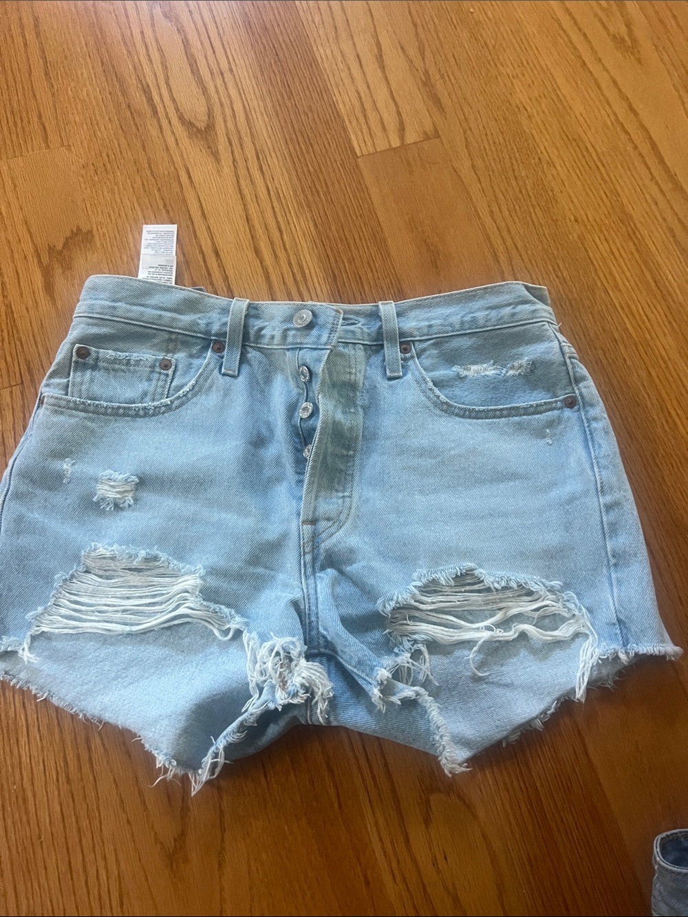 Levis 501 Light Blue Distressed Denim Women's Shorts 29